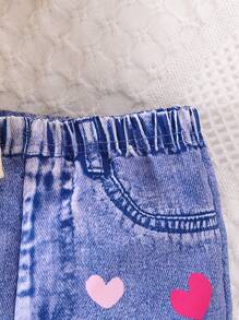SHEIN Conjunto de 2 piezas para bebé niña con top de camisola de punto con estampado floral y pantalones cortos de tejido - Amarillo - Ver 6