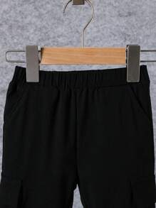 2pcs Baby Girls Simple Solid Color Daily Jacket And Pants Set - Black - View 6