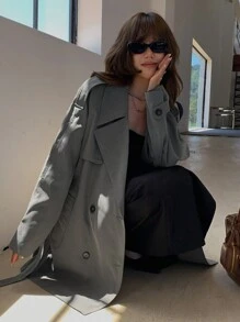 DAZY Women's Casual Business Mid-Length Loose Trench Coat,Fall Clothes Women Jacket