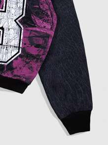 ROMWE MEN Street Life Men's Letter & Numeral Printed Jersey Hooded Sweatshirt - Hot Pink - View 3