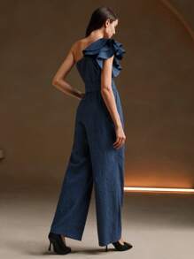 Anewsta Women's Solid Color Minimalist Casual Asymmetrical Neck Jumpsuit