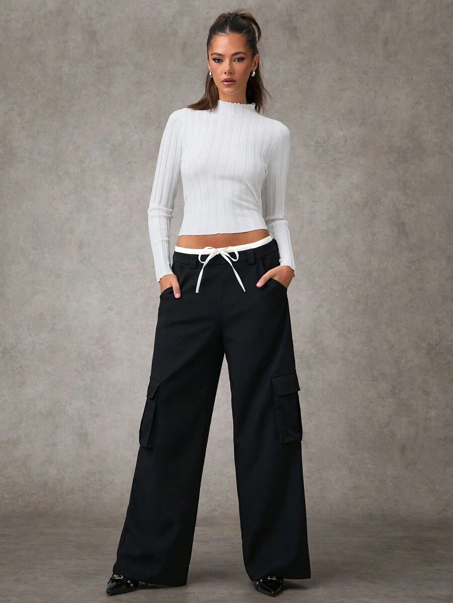 SHEIN BAE Women's Solid Crew Neck Long Sleeve Casual Sweater Fall Women Sweaters Fall Women Clothes Fall Tops Long Sleeves Woman Winter Women Clothes Fall Women Tops White Turtleneck Winter Tops Winter Clothes Long Sleeve Women Tops Halloween Sweater - White - View 1