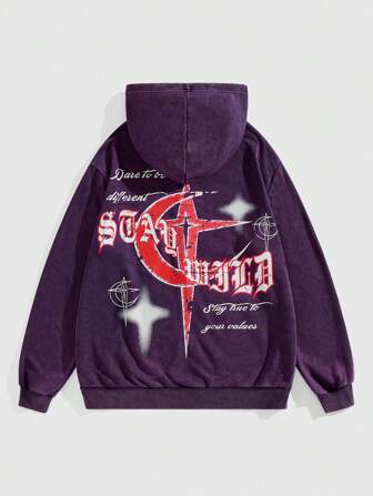 Academia Sudadera con capucha, cremallera y manga larga con impresión de letra
