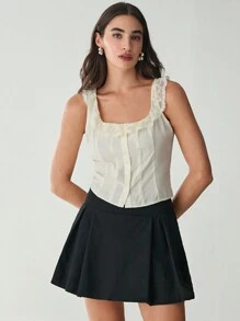 Enchnt Women's Solid Color Simplistic Everyday Lace Patchwork Tank Top