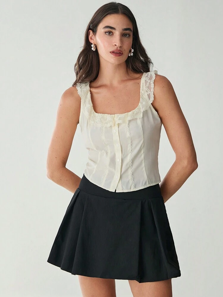 Women's Solid Color Simplistic Everyday Lace Patchwork Tank Top