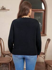 SHEIN LUNE Plus Size Women's Solid Color Casual Long Sleeve Pullover Sweater Knit Pullover Fall Winter - Black - View 2