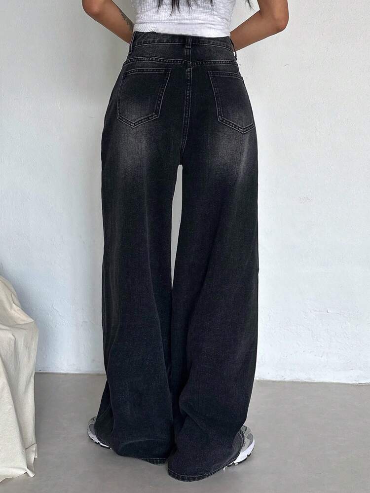 Women Casual Distressed Wide-Leg Jeans,Baggy Jeans