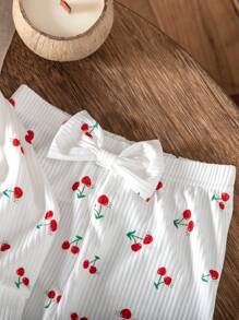 2pcs Young Girl Lightweight Knit Ruffled Collar Splicing Long Sleeve Top And Matching Comfy Pants Set, Spring/Autumn - White - View 4