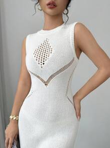 Elenzga Women's Simple Solid Color Sleeveless Casual Dress - White - View 3