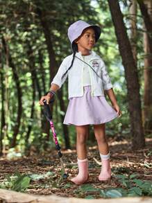 SHEIN Girls Outdoor Sports Hooded Jacket, Water-Resistant And Windproof For Hiking,Camping And Running, Autumn/Winter - White - View 6