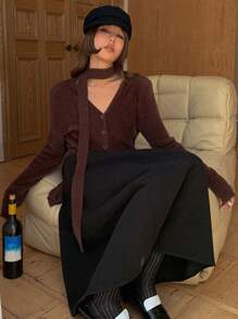 DAZY 1 Áo khoác cardigan nữ cổ chữ V tay dài buộc phía trước, áo khoác cardigan màu nâu cho nữ, quần áo mùa thu cho nữ - màu nâu - Xem 5