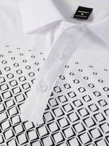 Manfinity Homme 男士纽扣式短袖印花设计修身商务成熟风格 Polo 衫 - 白色 - 查看 5