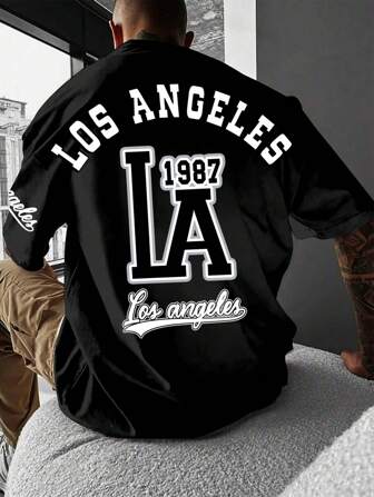 Manfinity LEGND Plus size mäns casual rund hals T-shirt med bokstavstryck, grafisk t-shirt