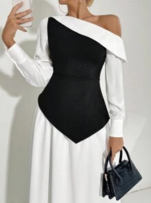 Modelyn 2 pièces Ensemble casual femme Top à manches Bardot de couleur unie et jupe mini