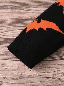 SHEIN Clasi 加大码万圣节蝙蝠图案保暖圆领毛衣，适合派对、家居服和秋冬季外出 - 彩色 - 查看 9