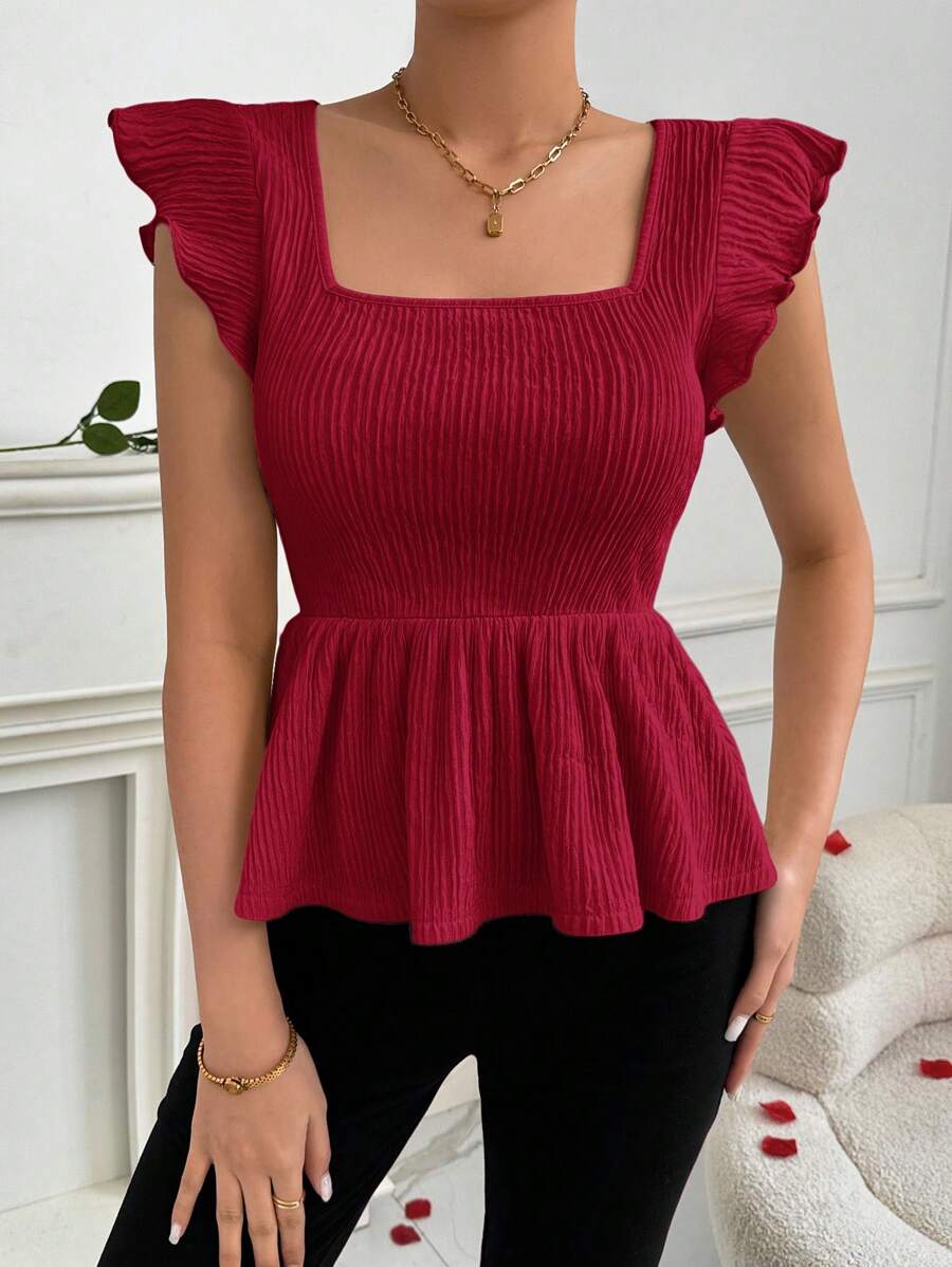 SHEIN Privé Áo cánh tay lửng bó eo rộng ngày lễ tình nhân dành cho nữ, thích hợp cho các ngày lễ và hẹn hò - Màu Đỏ Sâu - Xem 1