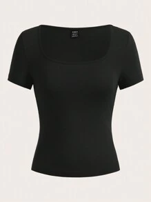 SHEIN EZwear 3 件女式黑色、白色、蓝色短袖短款休闲紧身 T 恤，适合夏季 - 彩色 - 查看 5
