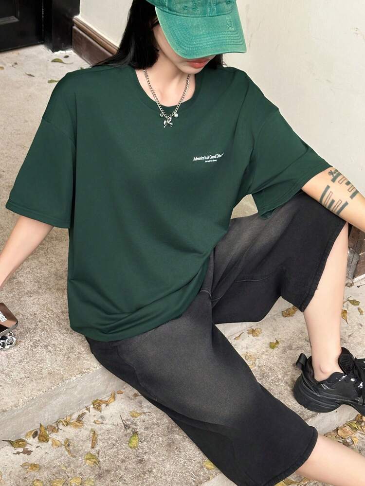 Women's Simple Printed Round Neck Short Sleeve T-Shirt, Graphic Tee Oversized T-Shirt Preppy Tops