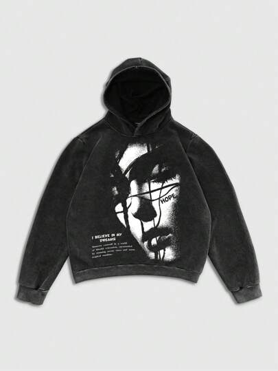 Street Life 1 pièce sweat-shirt à capuche vintage et délavé avec imprimé de slogan pour homme