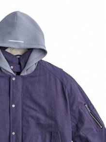 Manfinity VCAY Men Street-Style Hooded Bomber Padded Coat With Fluffy Collar, Suitable For Autumn/Winter - Dusty Purple - View 9