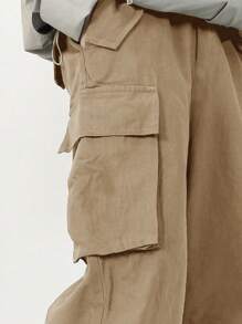 SHEIN Leap Crew 年轻男孩休闲韩版侧口袋3D贴袋宽松直筒纯色编织裤