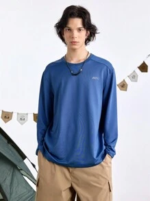Gym Rark Men's Solid Color Round Neck Long Sleeve Printed Comfortable & Fashionable Casual Top School - Blue - View 6