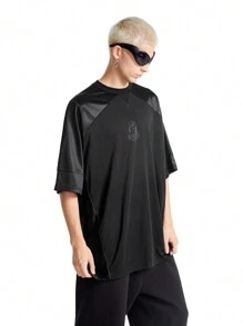 Manfinity VCAY Men's Casual Loose Hollow Number Print Patchwork Crew Neck Short Sleeve T-Shirt, Summer