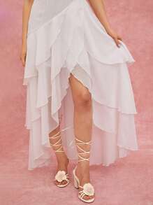 Enchnt Đầm suông cổ chữ V màu trơn thanh lịch sang trọng cho nữ - trắng - Xem 9