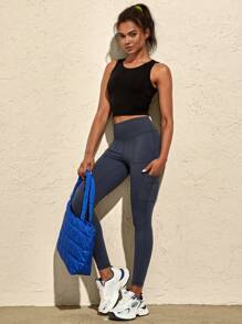 VARSITIE Einfarbiges Crew Neck Sport Top & Trägertop für Damen, Lässig Fitness Ganzjahres-Kleidung