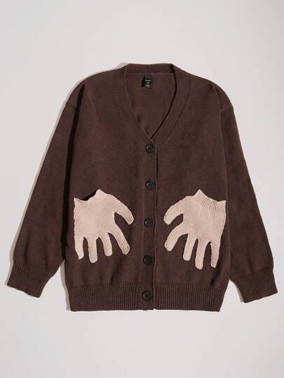 Street Life Men's V-Neck Button-Front Graphic Print Casual Knit Sweater