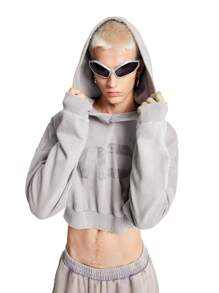 Manfinity VCAY Sudadera con capucha suelta y estampada de tinta lavada con textura de punto para hombre, adecuada para otoño e invierno - Gris Oscuro - Ver 4