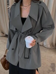 DAZY Women's Casual Business Mid-Length Loose Trench Coat,Fall Clothes Women Jacket