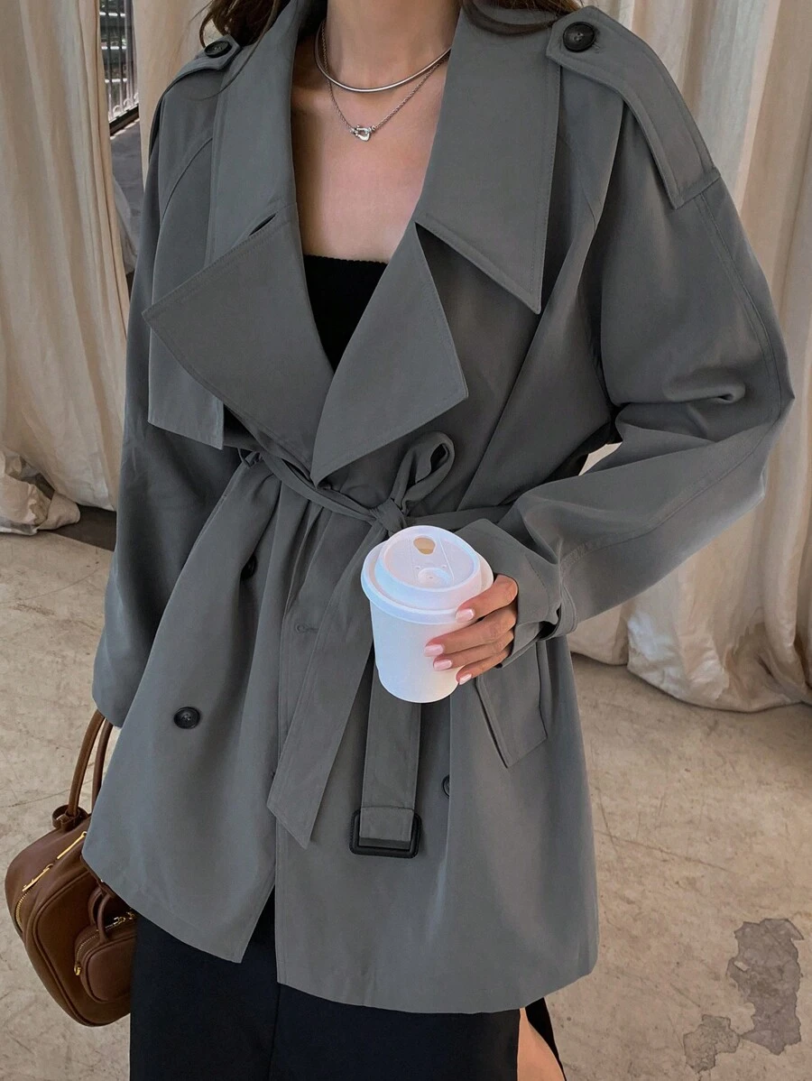 DAZY Women's Casual Business Mid-Length Loose Trench Coat,Fall Clothes Women Jacket