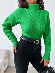 EURMUSE Turtleneck Drop Shoulder Sleeve Sweater - Green - View 3