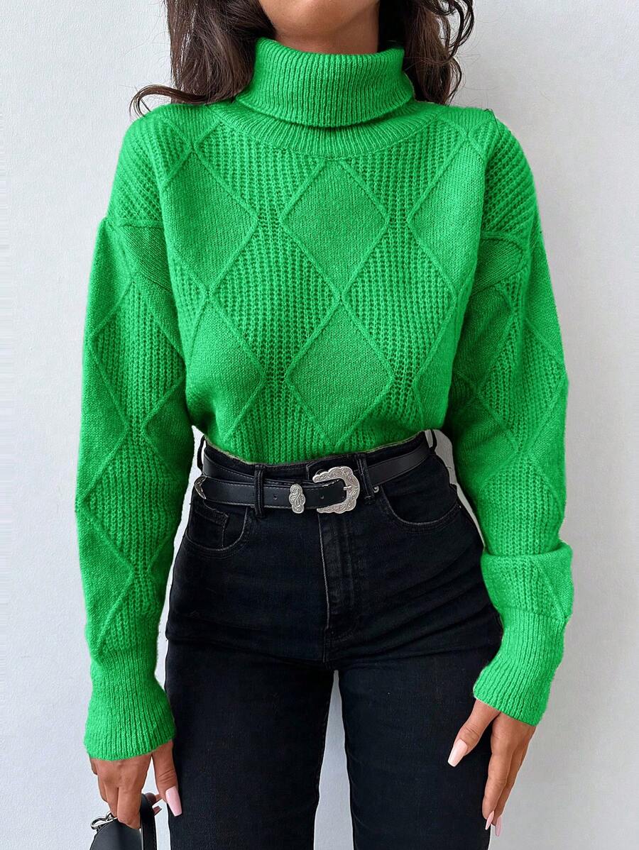 EURMUSE Turtleneck Drop Shoulder Sleeve Sweater - Green - View 1