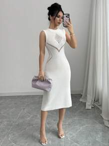 Elenzga Women's Simple Solid Color Sleeveless Casual Dress - White - View 5
