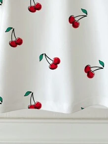 SHEIN Leap Crew ModeFlare Wear Baby Girl Casual Minimalist Cute Cherry Pattern White Short Sleeve Fitted Crew Neck Top, Suitable For Summer Baby Girl Clothes, Basic T-Shirt, Cute Shirts, Cute Tops For School - White - View 5