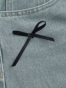 SHEIN MOD Quần Jeans Ống Rộng Rộng Thường Ngày Có Nơ Cho Nữ, Quần Jeans Nơ, Quần Jeans Nữ, Quần Jeans Nữ, Xanh Dương - Rửa tối - Xem 4