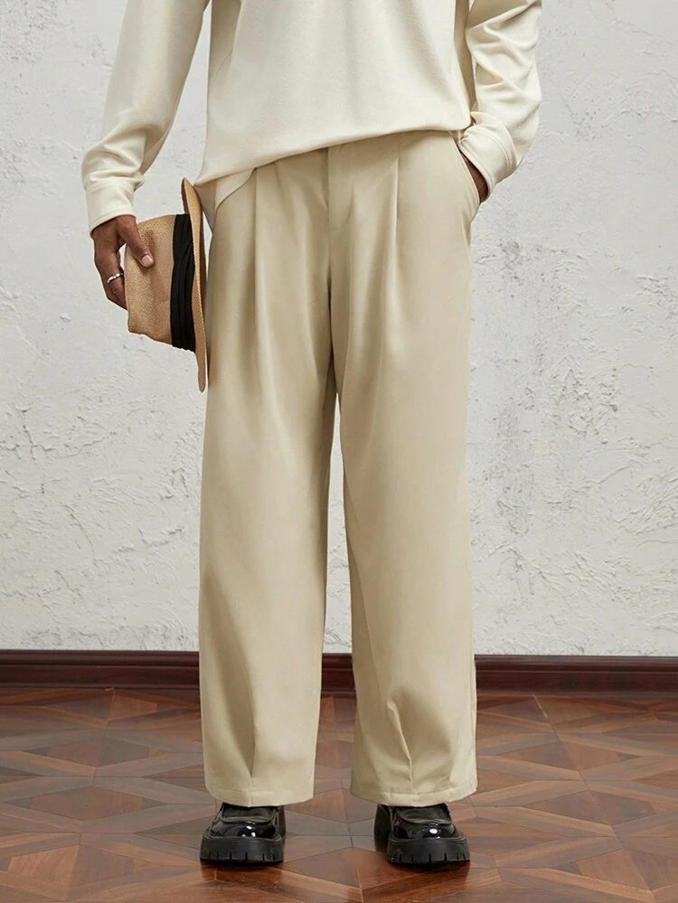 タグ付き メンズ カジュアルパンツ 長ズボン ルーズフィット アプリコット レザータグ付き