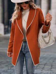 Chiquease Women Contrast Color Trimmed Long Sleeve Overcoat Fall Cloth For Women - Orange - View 6