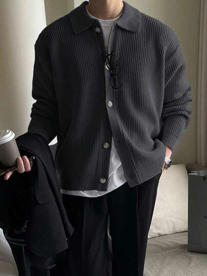 DAZY Cardigan casual bărbătesc, culoare solidă, croială lejeră, jachetă de toamnă