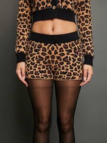 WESTFADE Cute Leopard Sweater Shorts - Brown - View 11