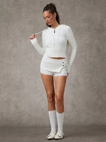 SHEIN BAE Femmes unicolore Zip à capuche Manches longues Chandail décontracté Chandail Cardigan Chandail Femmes Cardigans Femmes pull à capuche Chandails d'automne Parementure texturée Zip Cardigan femme est hypoallergénique et doux