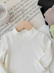 SHEIN LMoss Kids LMoss Baby Mädchen Mehrpack schwarze gerippte Rollkragen Unterziehshirts für Baby Mädchen, Herbst/Winter, einfach und vielseitig - Schwarz - Übersicht 4
