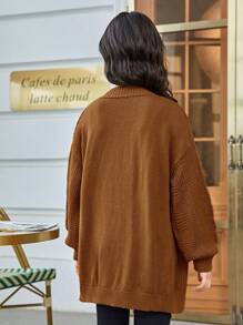 SHEIN Cardigan ample et décontracté à manches longues et épaules tombantes de couleur unie pour jeune fille, automne/hiver