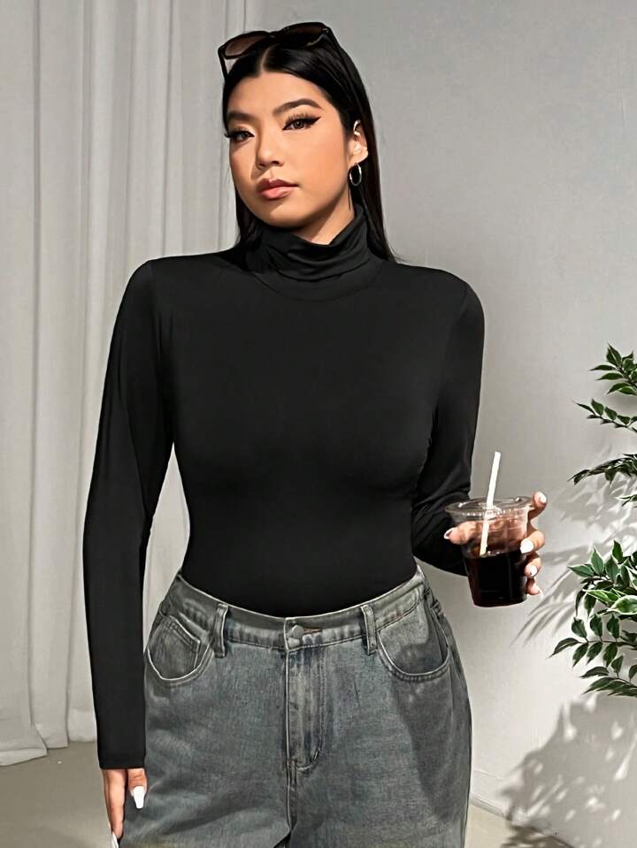 SHEIN EZwear プラスサイズ レディース ブラック タートルネック