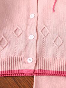 SHEIN Vintaside Kids Baby Girl Handmade Floral Knitted Sweater Set, Autumn & Winter - Baby Pink - View 5