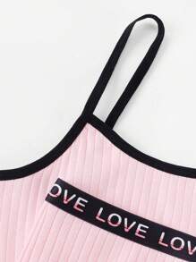 Tween Girls Simple Solid Color English Alphabet Elastic Braided Strap Tank Top And Shorts 3pcs Comfortable Underwear Set - Multicolor - View 3