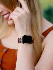 1 件经典玳瑁树脂雕刻可拆卸表带，专业兼容 Apple Watch Ultra/SE 9/8/7/6/5/4/3/2/1，尺寸 38/40/41/42/44/45/49 毫米，42/46 毫米适用于 S10，可根据手腕调节表带尺寸 - 彩色 - 查看 5