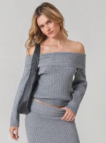 Easelle Szary damski sweter z odkrytymi ramionami i modnym długim rękawem - Szary - Zobacz 5